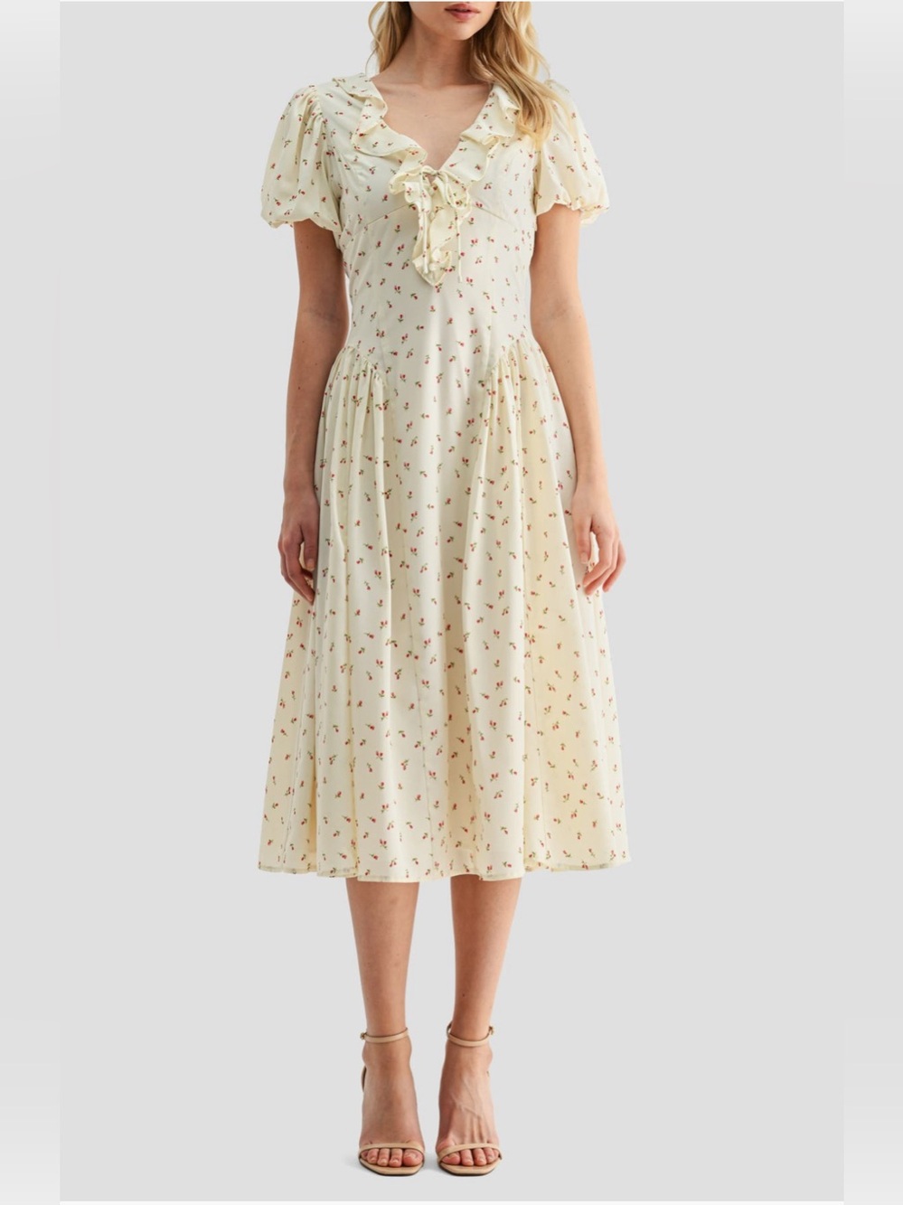 Lush Ruffle Puff Sleeve Midi Dress